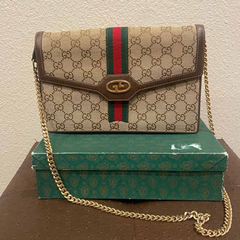Gucci Web Ophidia Chain Flap Clutch